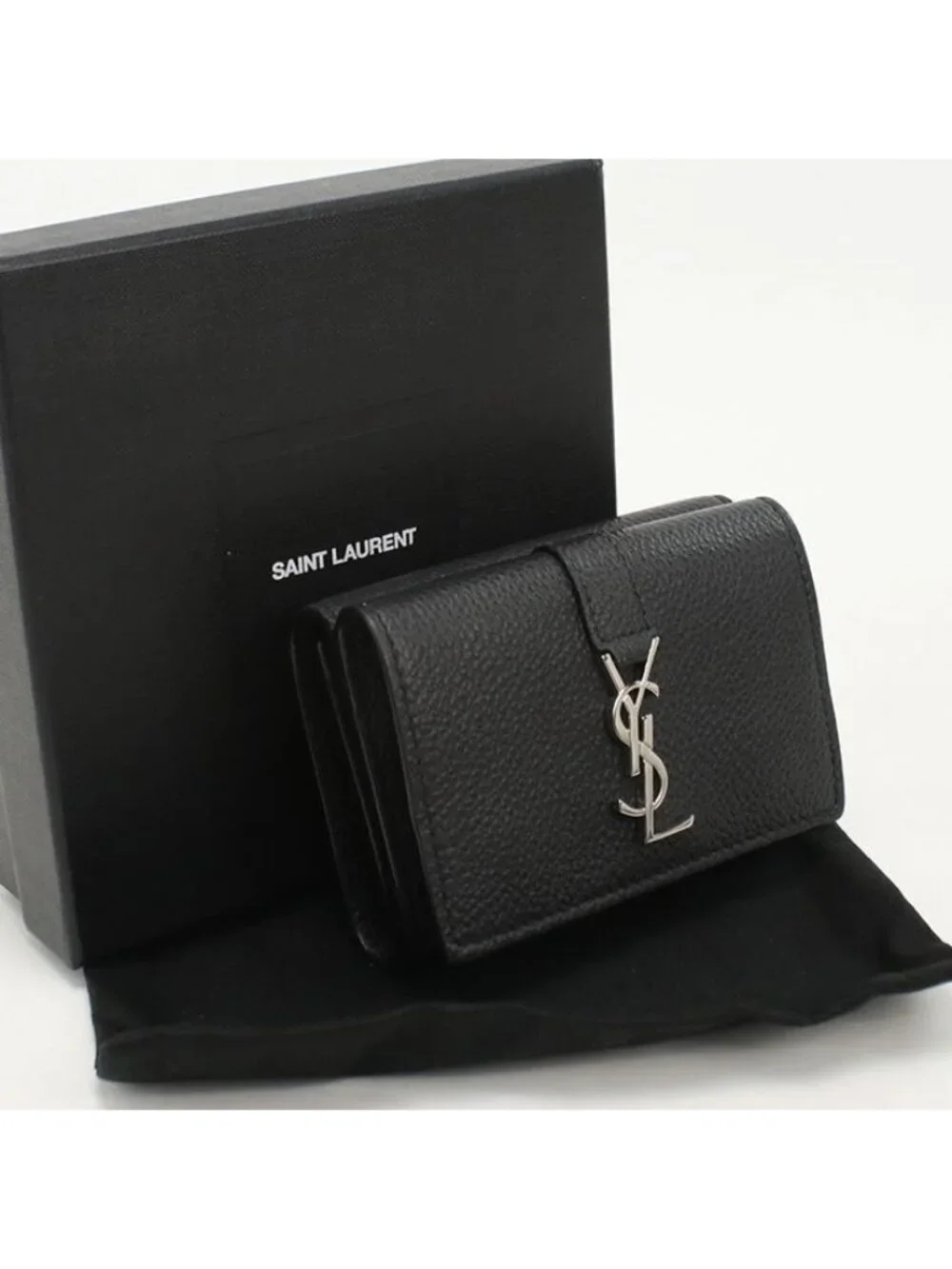 Saint Laurent Origami Tiny Wallet YSL Logo Trifold Calf - Picture 1 of 8